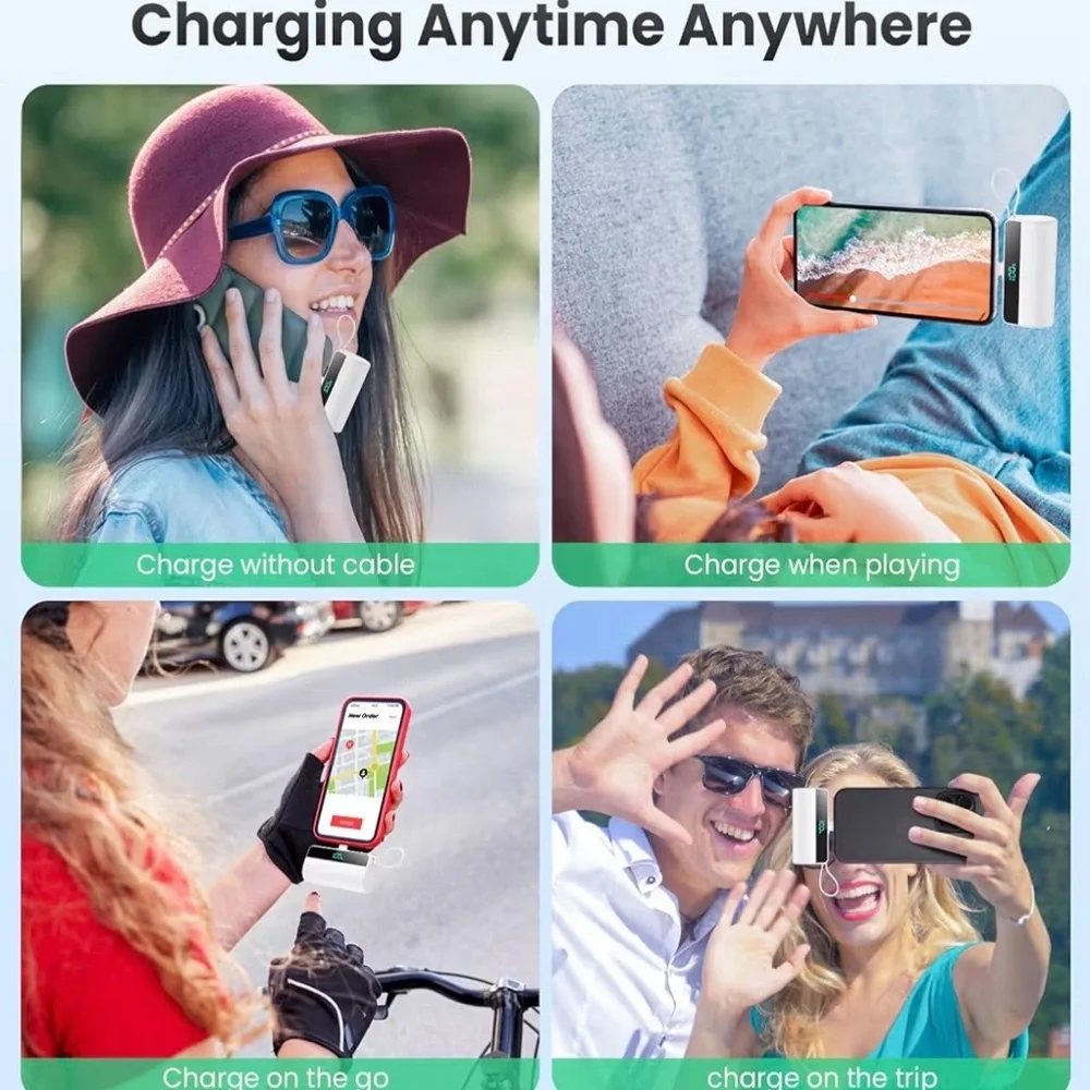 Portable White Power Bank with Lightning Connector - White